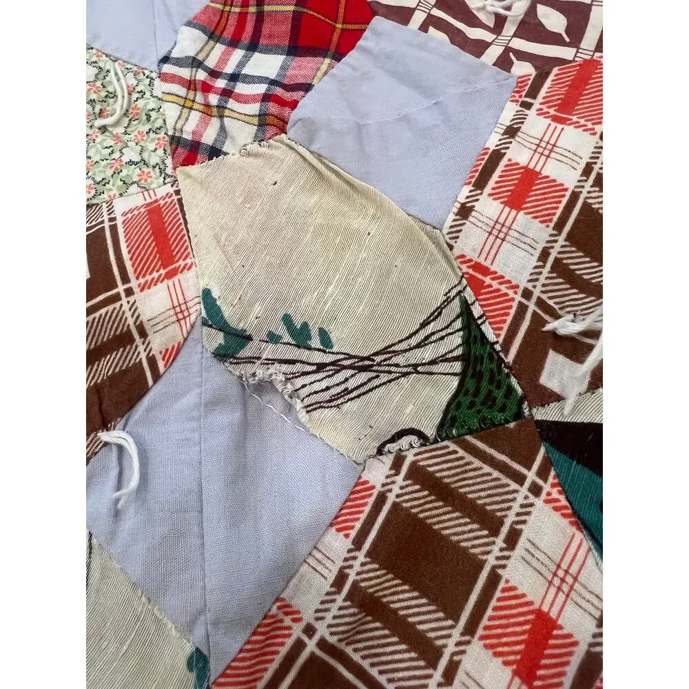 vintage 60-70's handmade patchwork quilt blanket twin size cottage core 6X5